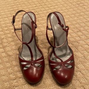 Burgundy leather T-strap heels BCBG